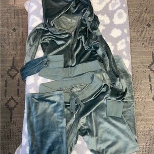 Green Velour Tracksuit with Hoodie